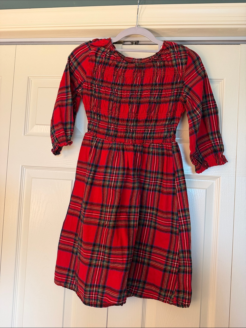 Old Navy Red Plaid Flannel Smocked Waist Dress